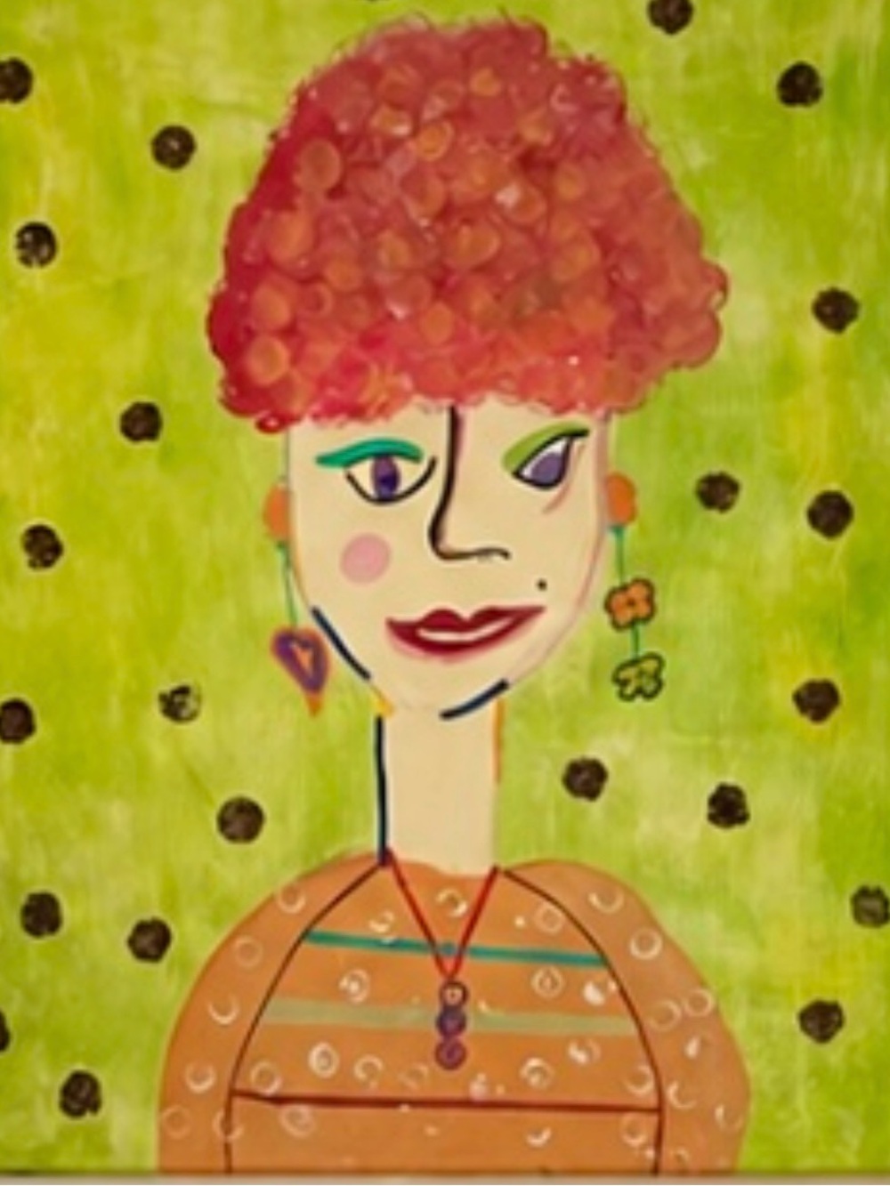 Vibrant Green & Pink Abstract Portrait Canvas Board- Unbranded